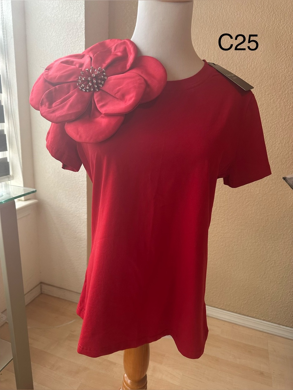 Red Floral Shoulder Accent Tee